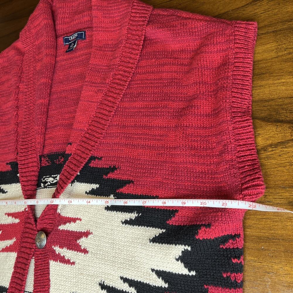 Chaps Red Southwestern Knit Concho Button Sweater Vest Womens XL Western Boho - Picture 5 of 8